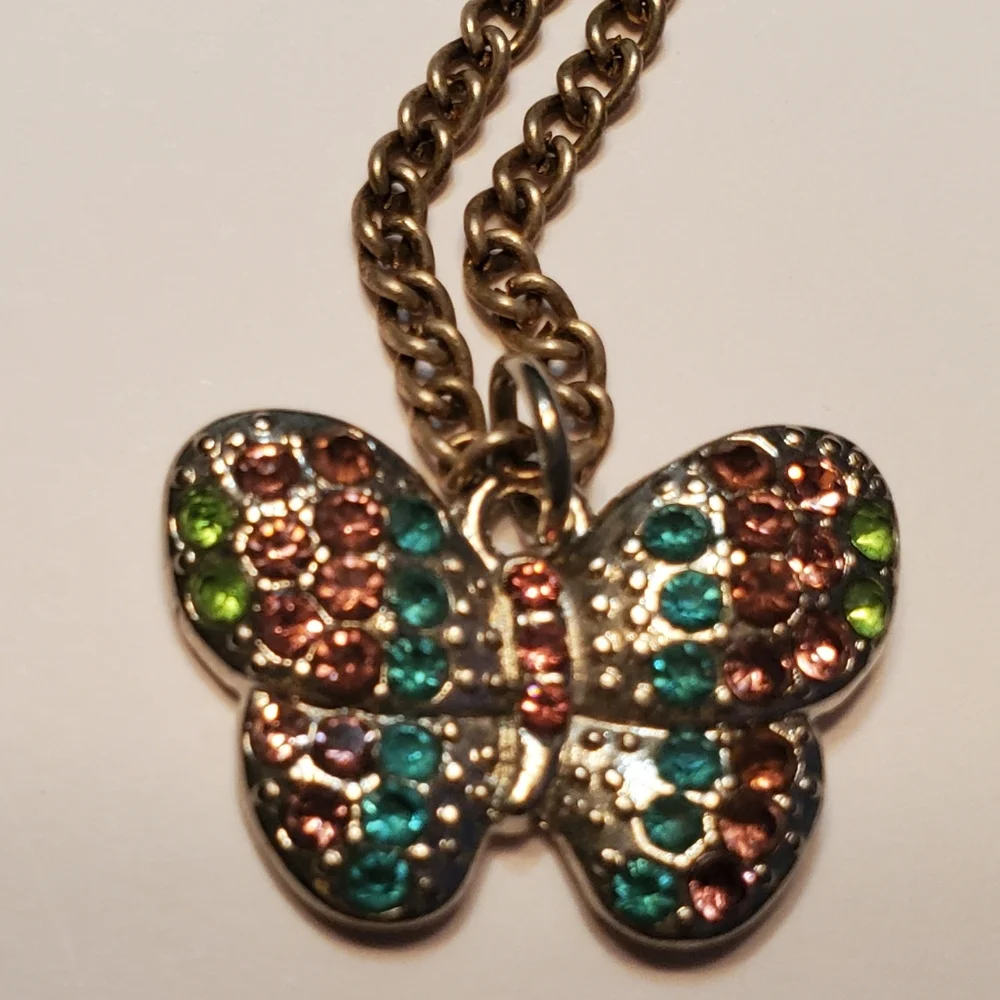 Women's Silver Chain Necklace‎  Color Rhinestones Butterfly Jewelry Faux Silver
